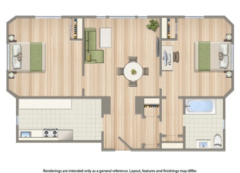 Floor plan for 2 beds, 1 bath, 1062 sqft